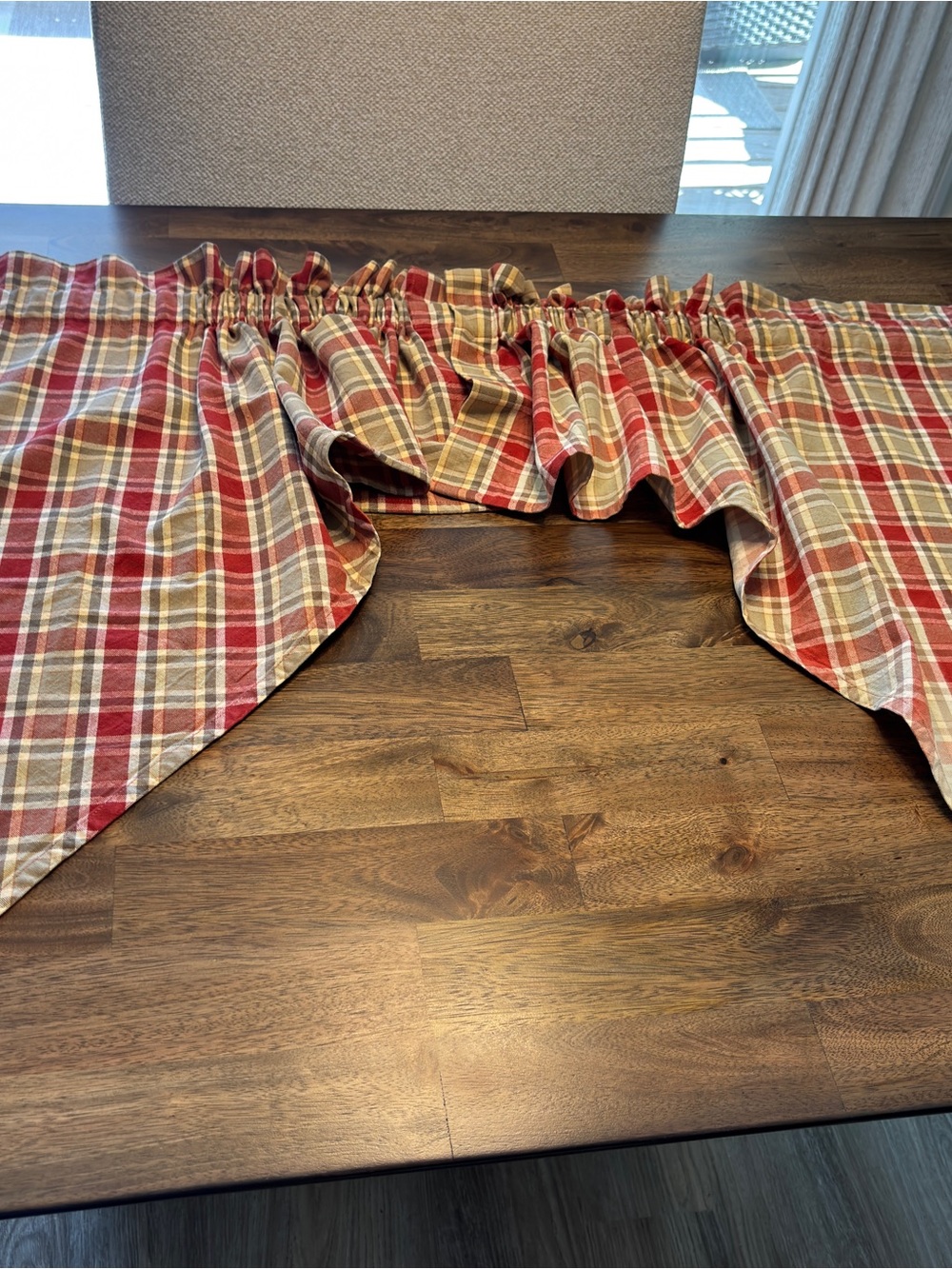 Park Designs Cotton Plaid Swag Curtains made in India green yellow white red EUC